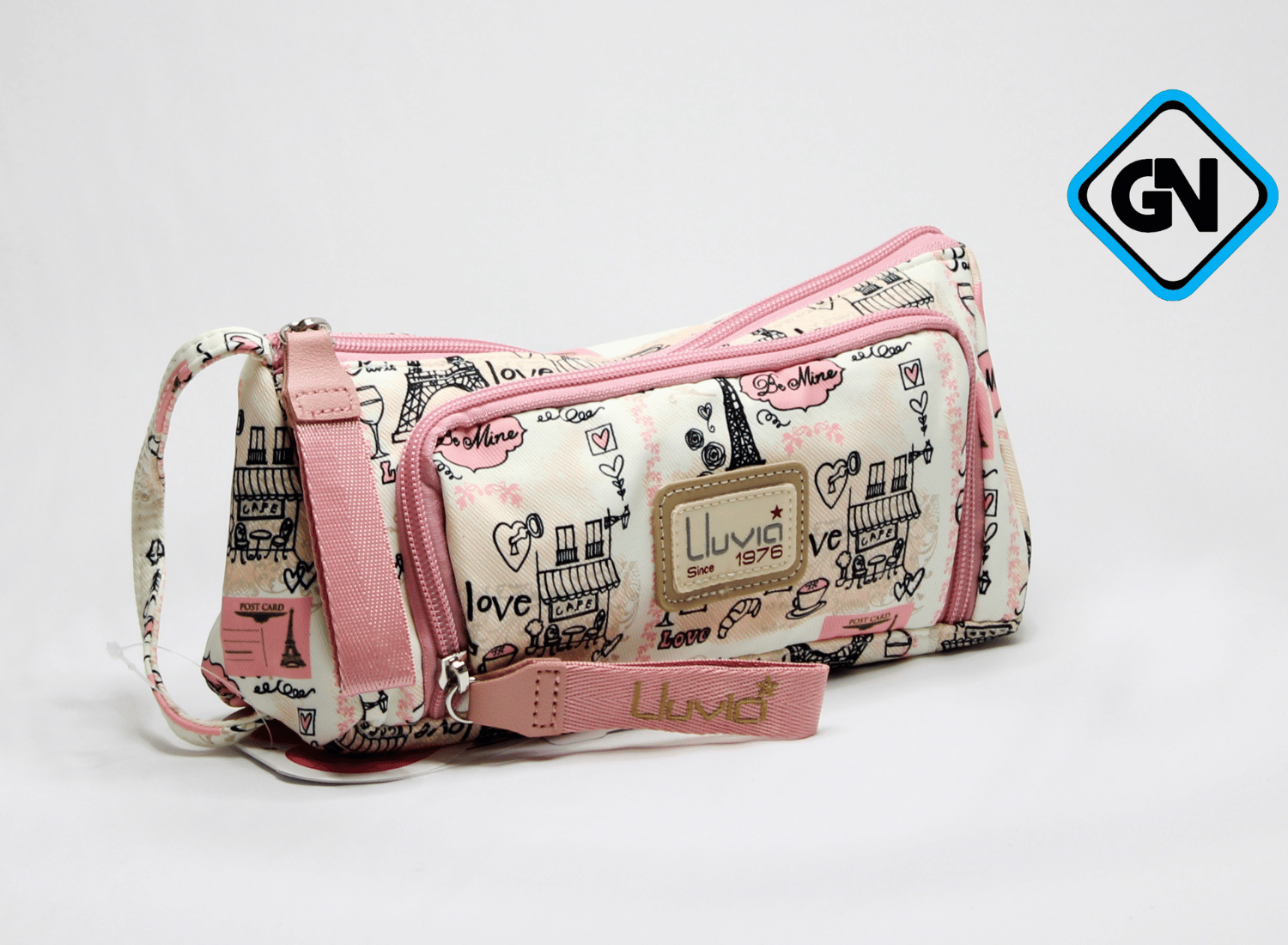 Set Mochila. Lonchera y Lapicera modelo Paris color rosa marca Lluvia